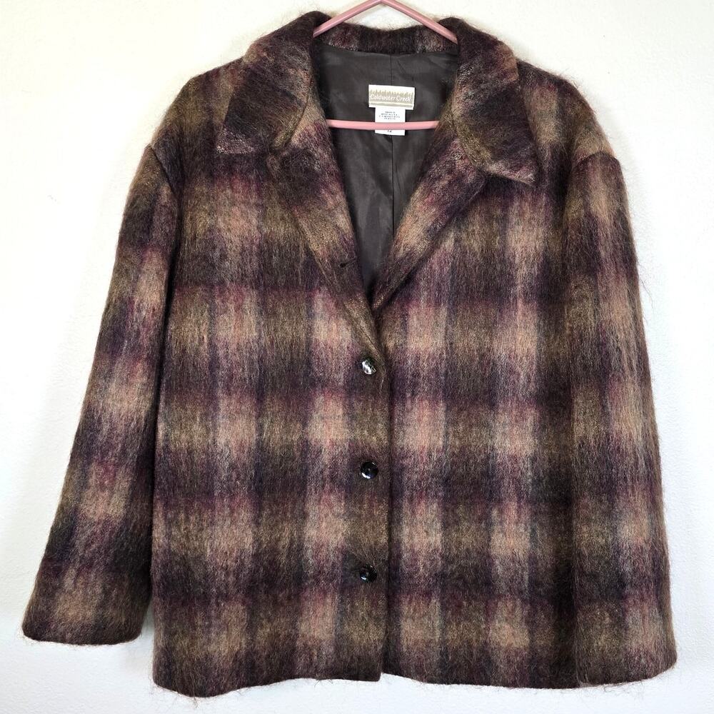 Vintage Coldwater Creek Mohair Blend Jacket Women's 12 Brown Plaid Heritage